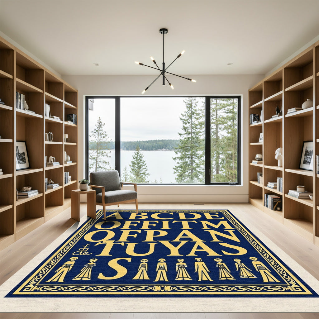 Golden Alphabet Figures Border Rug