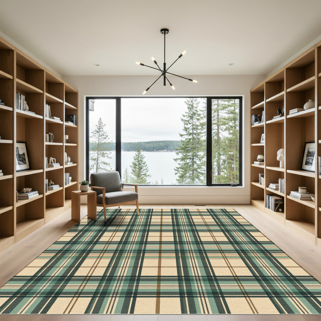 Classic Sage and Khaki Plaid Rug