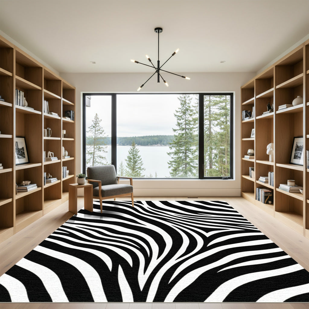 Bold Monochromatic Zebra Stripe Abstract Rug