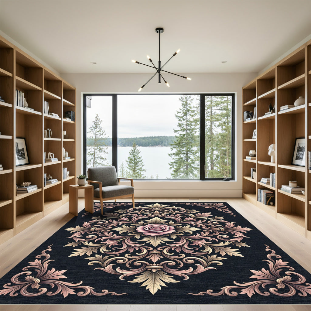 Elegant Rose Gold Victorian Filigree Rug