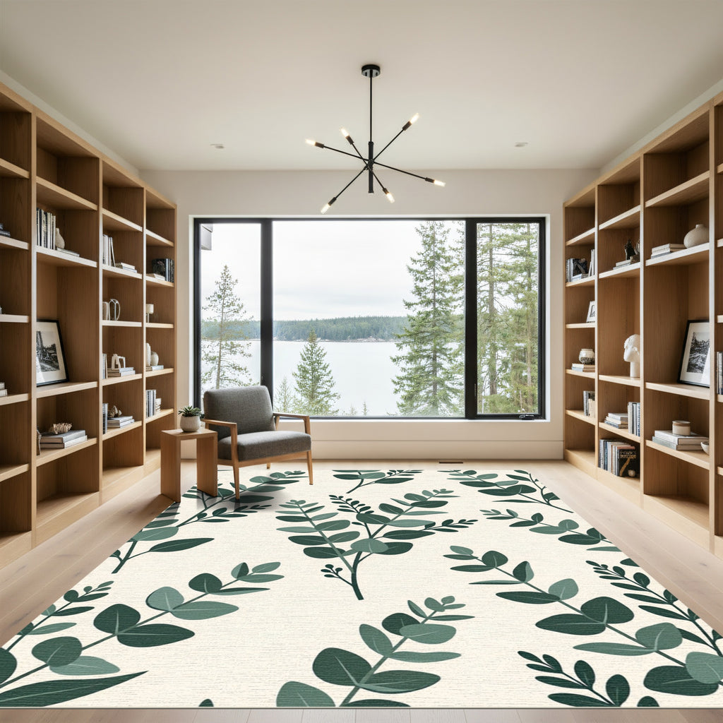 Eucalyptus Sprig Cream Botanical Arrangement Rug