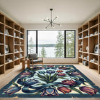 Enchanted Vintage Navy Tulip Ribbon Bouquet Rug