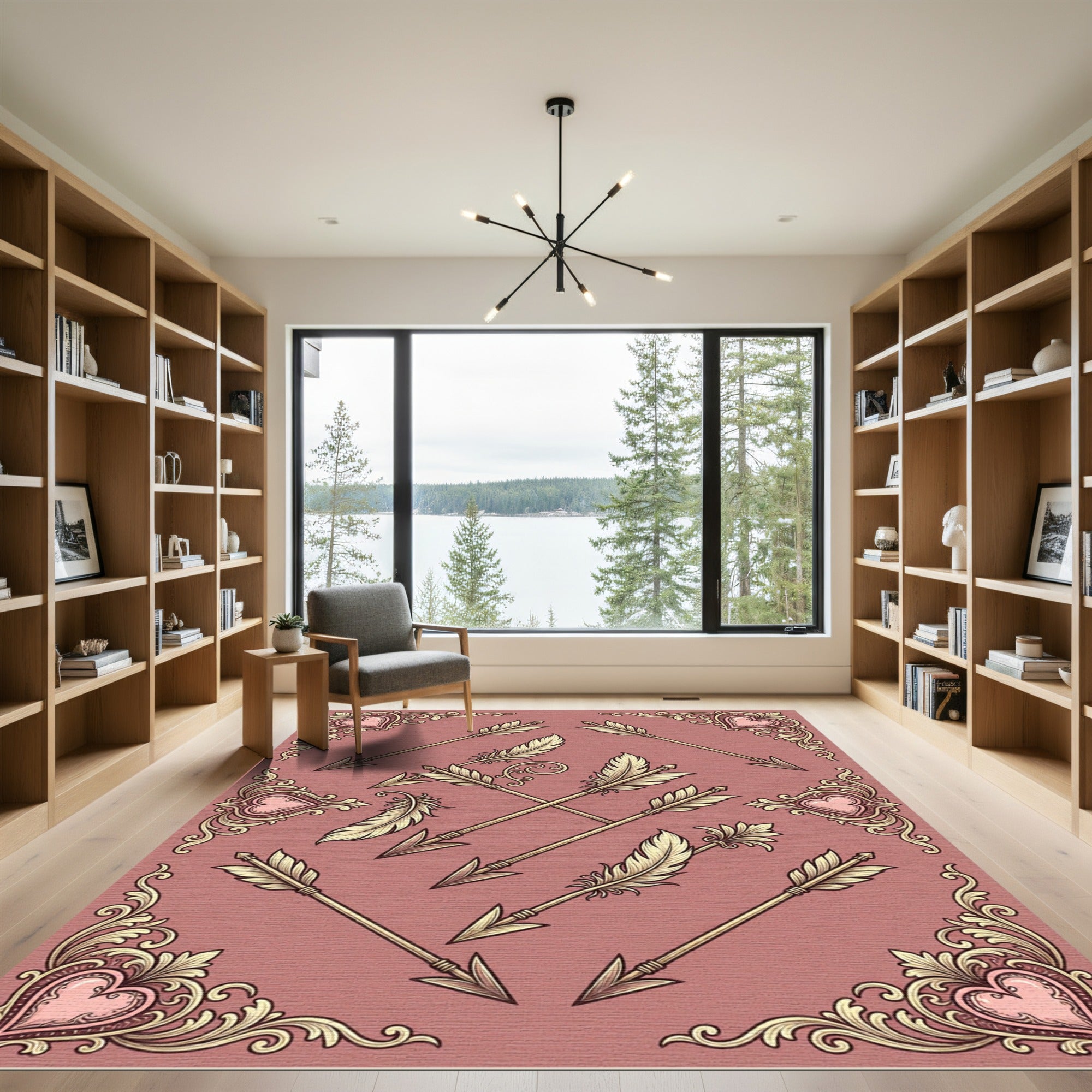 Ornate Pink Heart Golden Arrow Rug