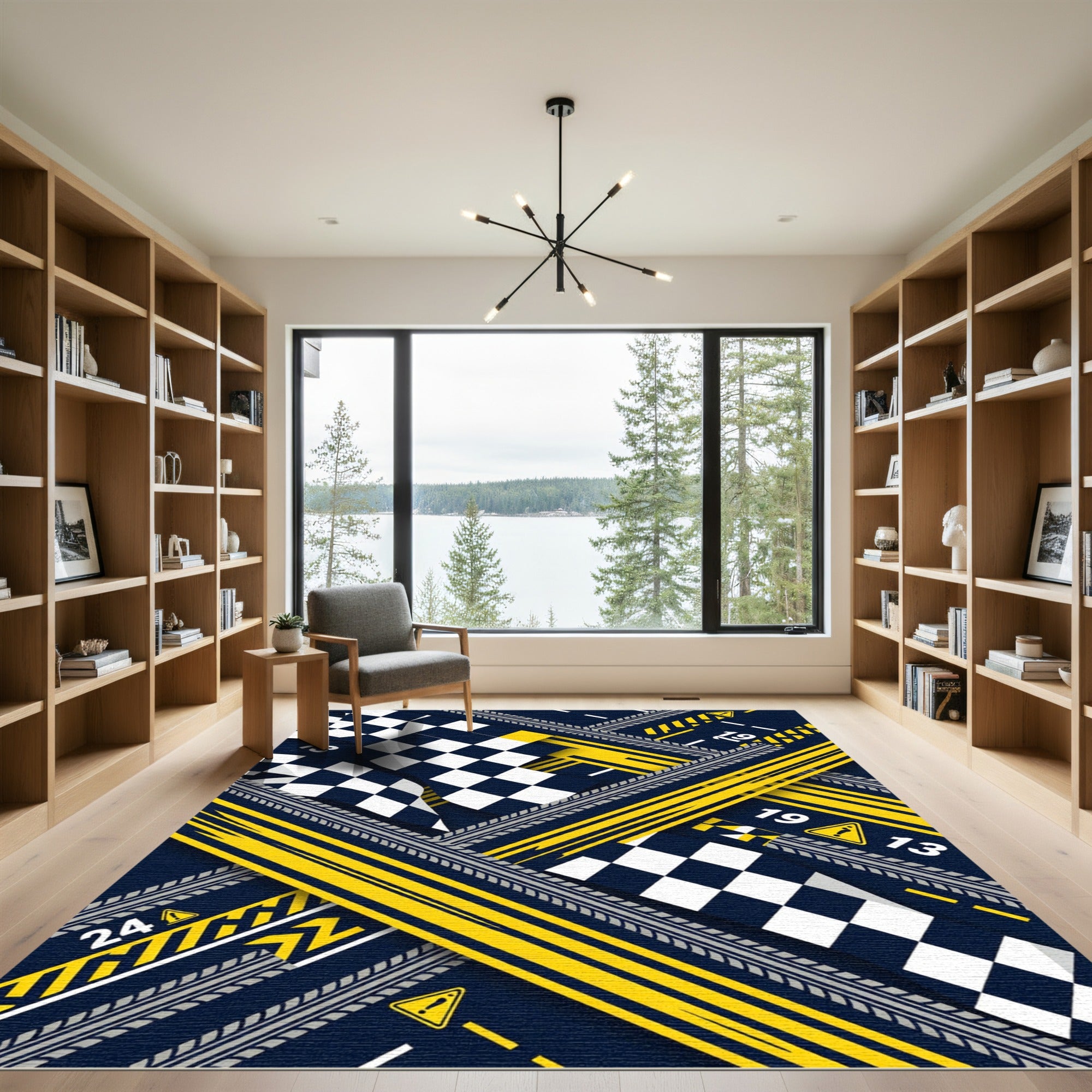 Dynamic Racing Checkered Yellow Track Rug
