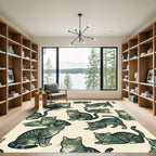 Whimsical Sage Green Tabby Cat Illustration Rug