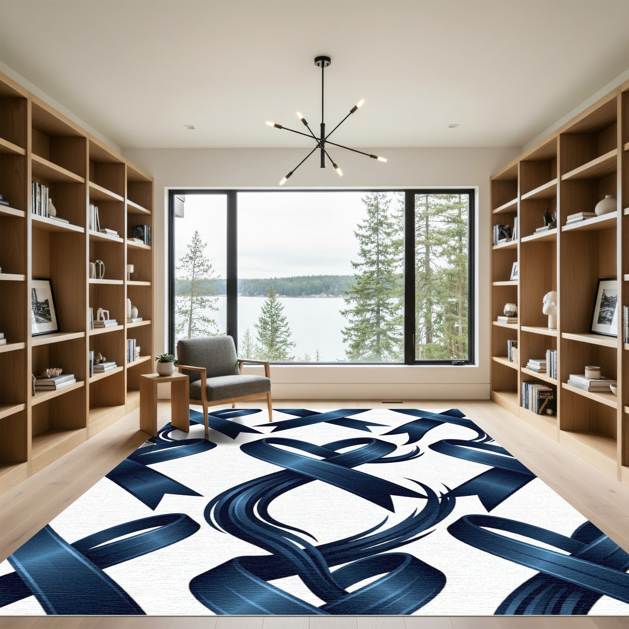 Elegant Deep Blue Ribbon Knot Rug