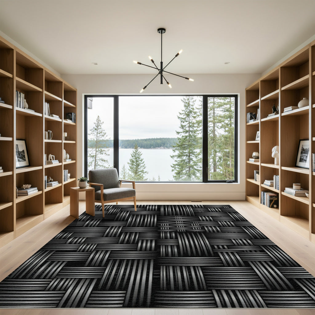 Monochrome Woven Texture Grid Rug