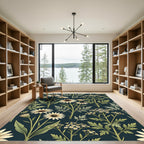 Elegant Cream Daisy Navy Botanical Rug