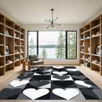 Modern Monochrome Geometric Heart Grid Rug
