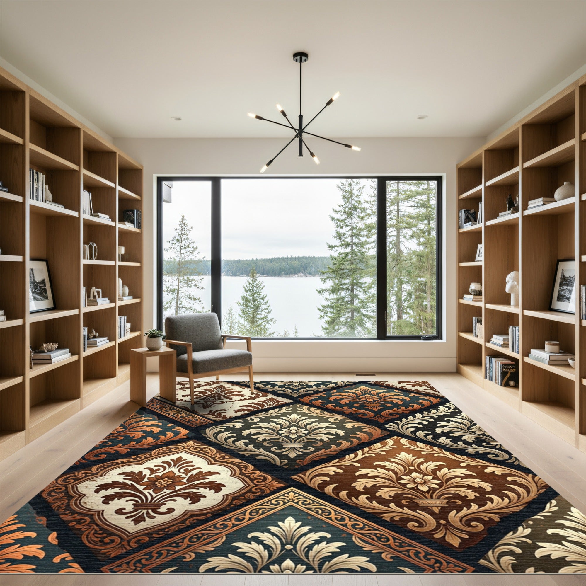 Elegant Damask Diamond Multi-Tone Tile Rug