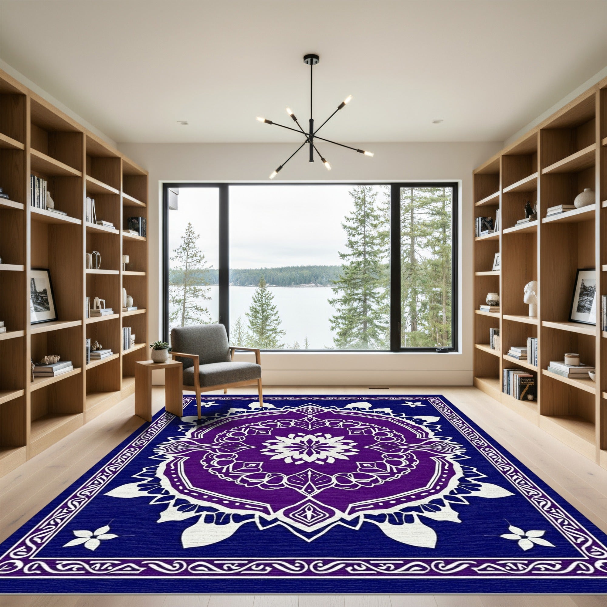 Deep Blue Plum Medallion Floral Rug