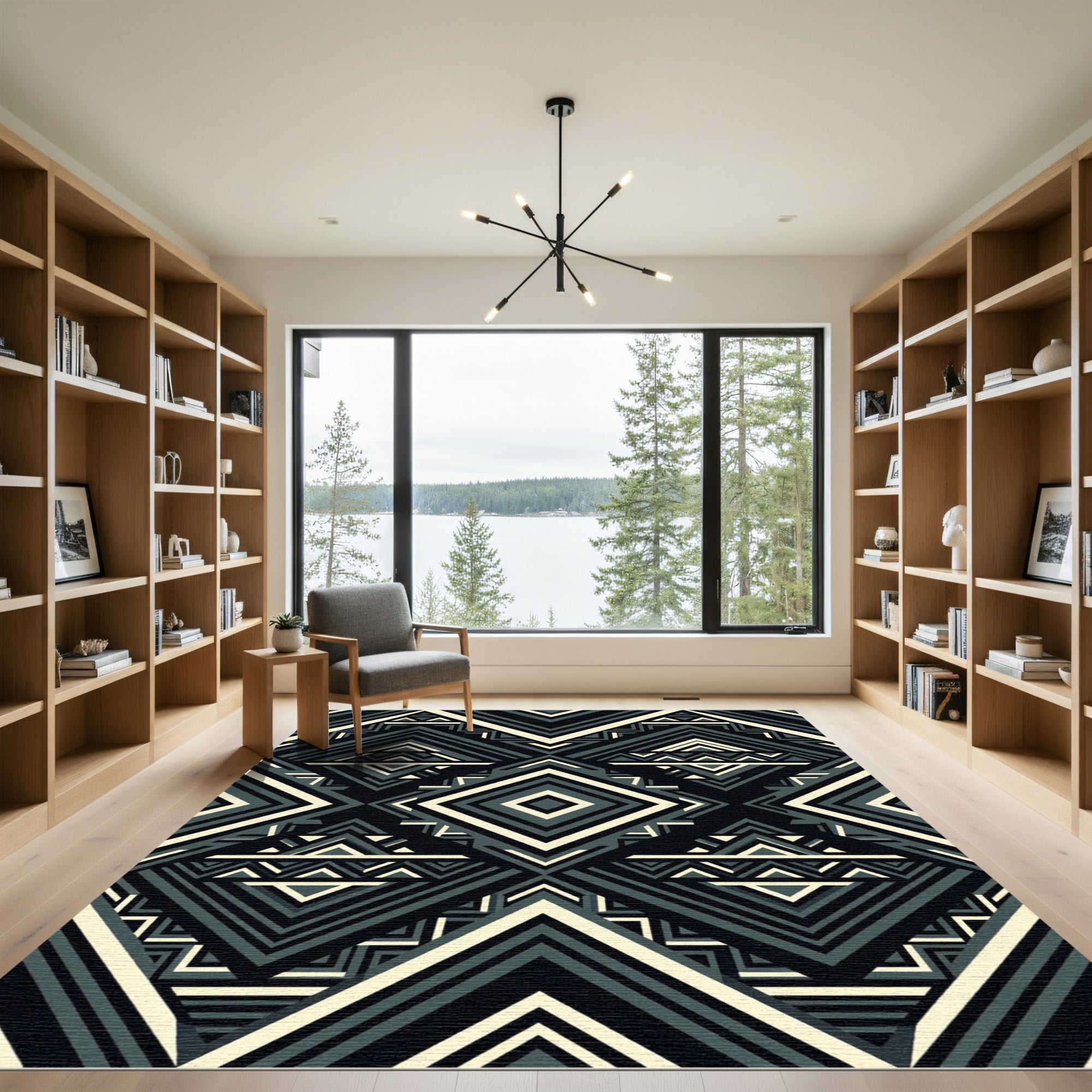 Bold Teal Geometric Diamond Zigzag Rug