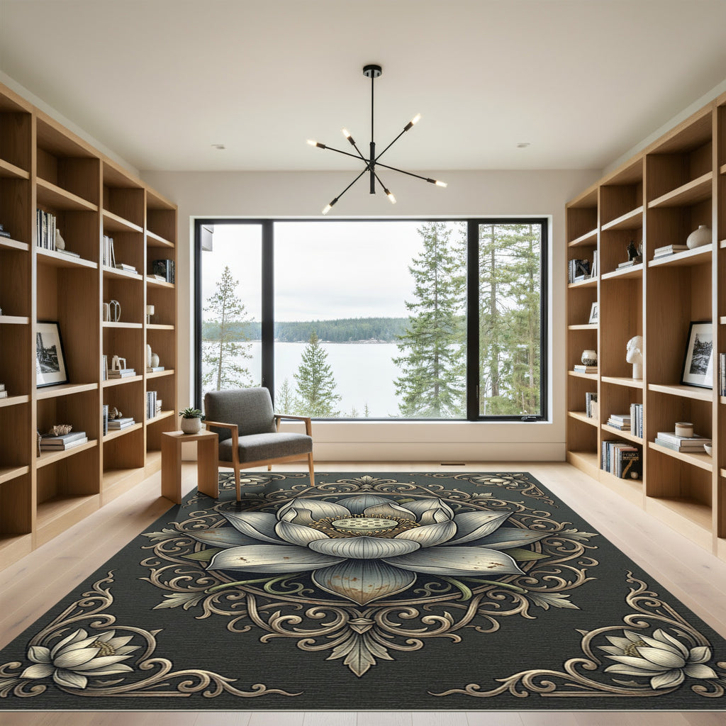 Vintage Lotus Floral Embossed Rug