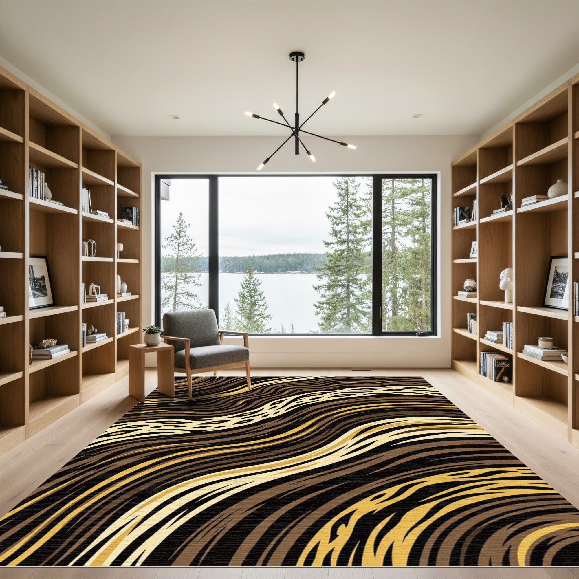 Brown Gold Black Zebra Stripe Rug