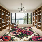 Elegant Poppy Floral Baroque Medallion Rug