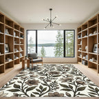 Taupe Floral Vine Scroll Rug