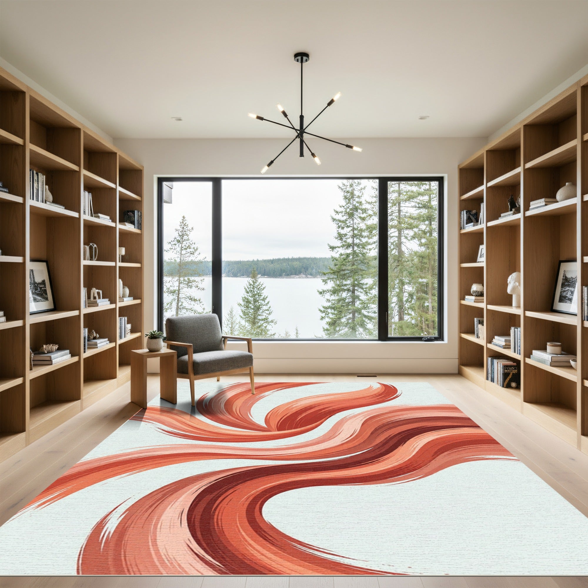 Abstract Crimson Flowing Wave Swirl Rug