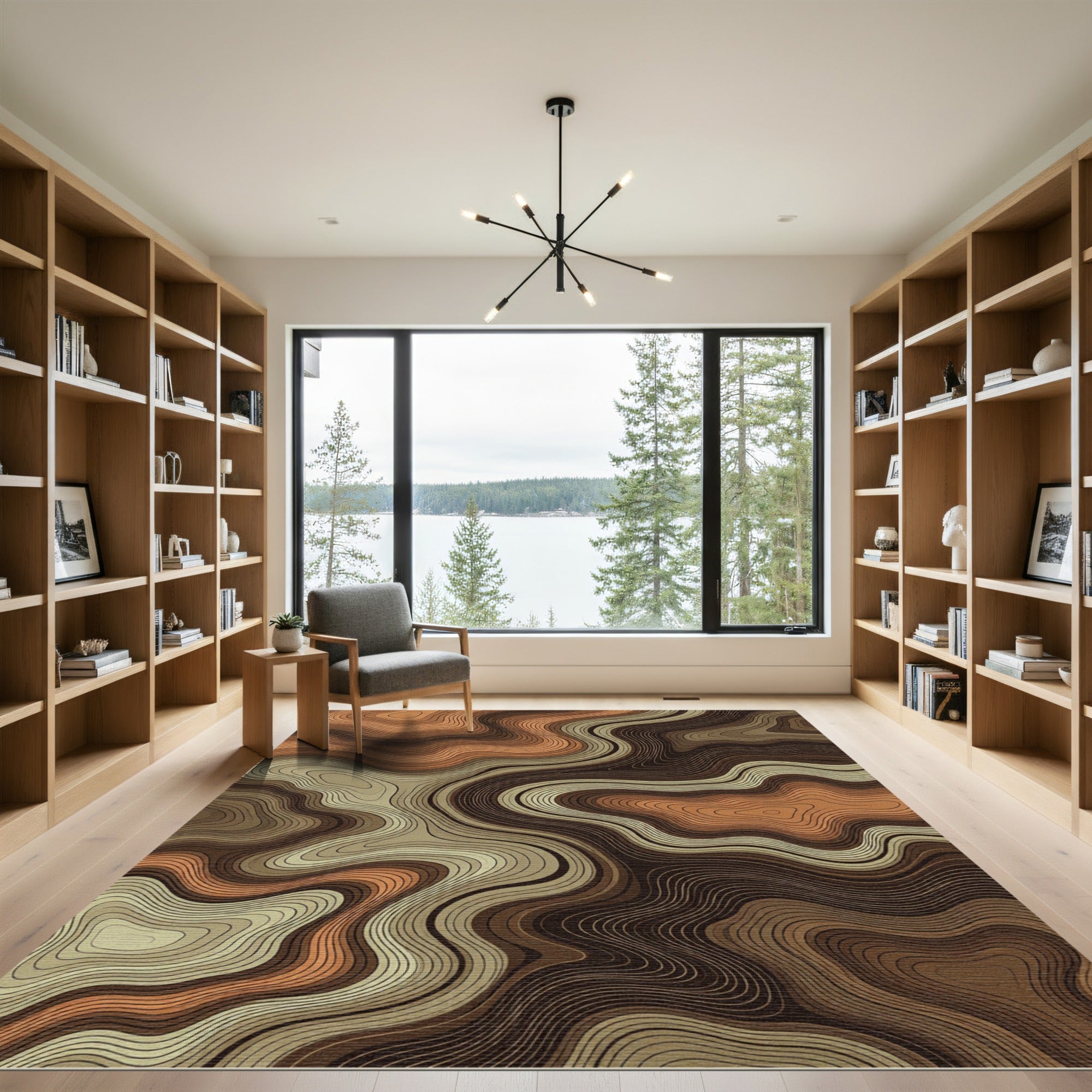 Abstract Earthy Topographic Contour Lines Rug