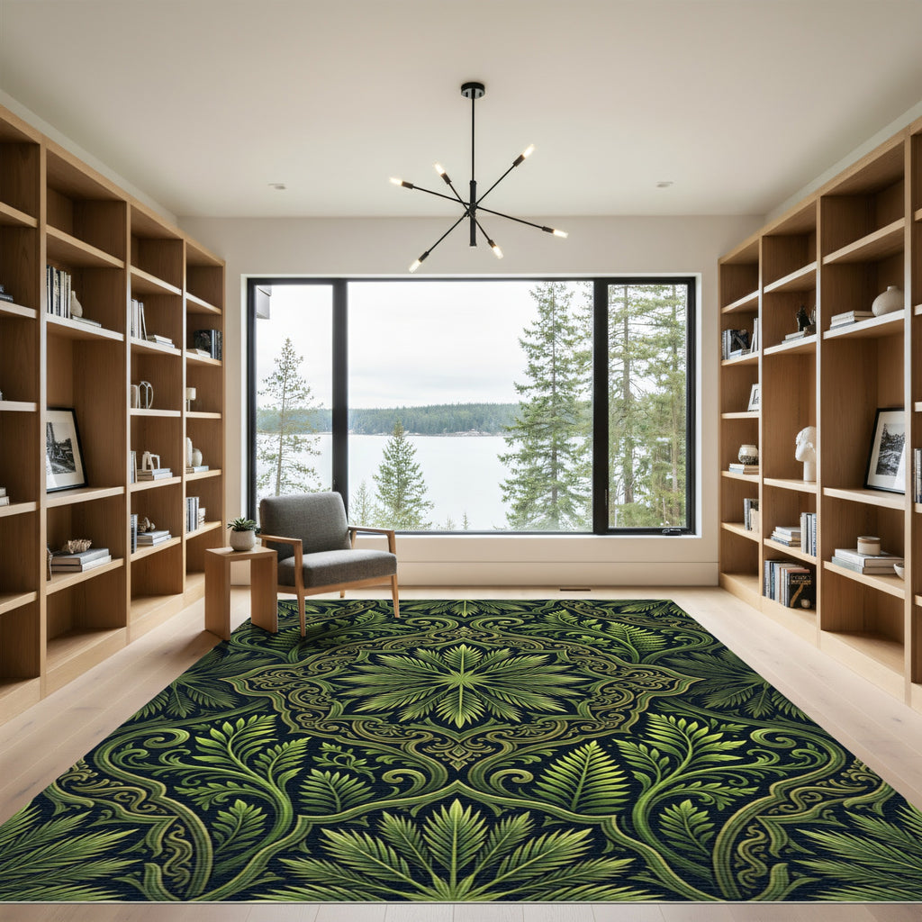Green Fern Medallion Ornate Rug