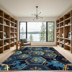 Gilded Midnight Blue Hexagon Floral Rug