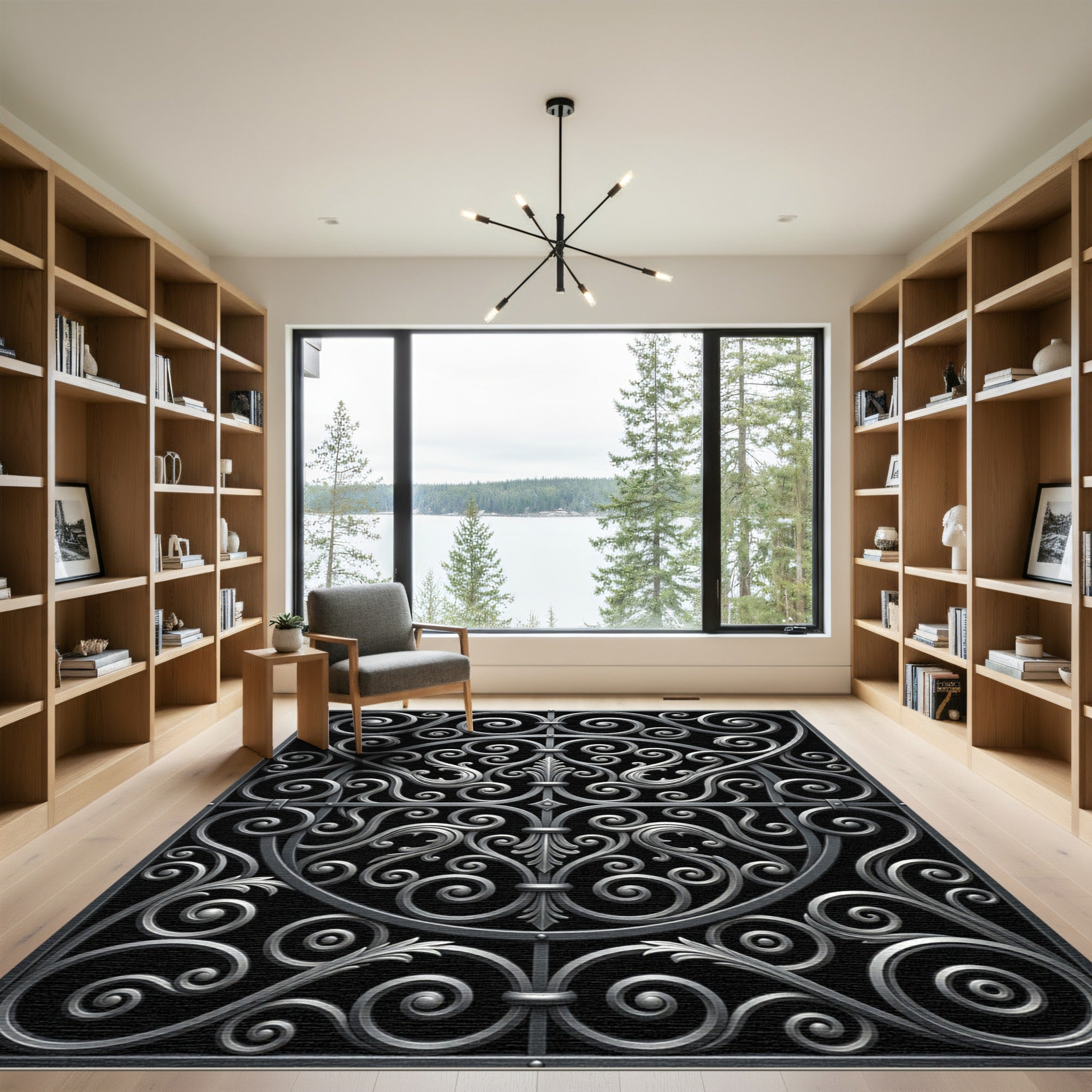 Charcoal Swirl Filigree Gate Rug