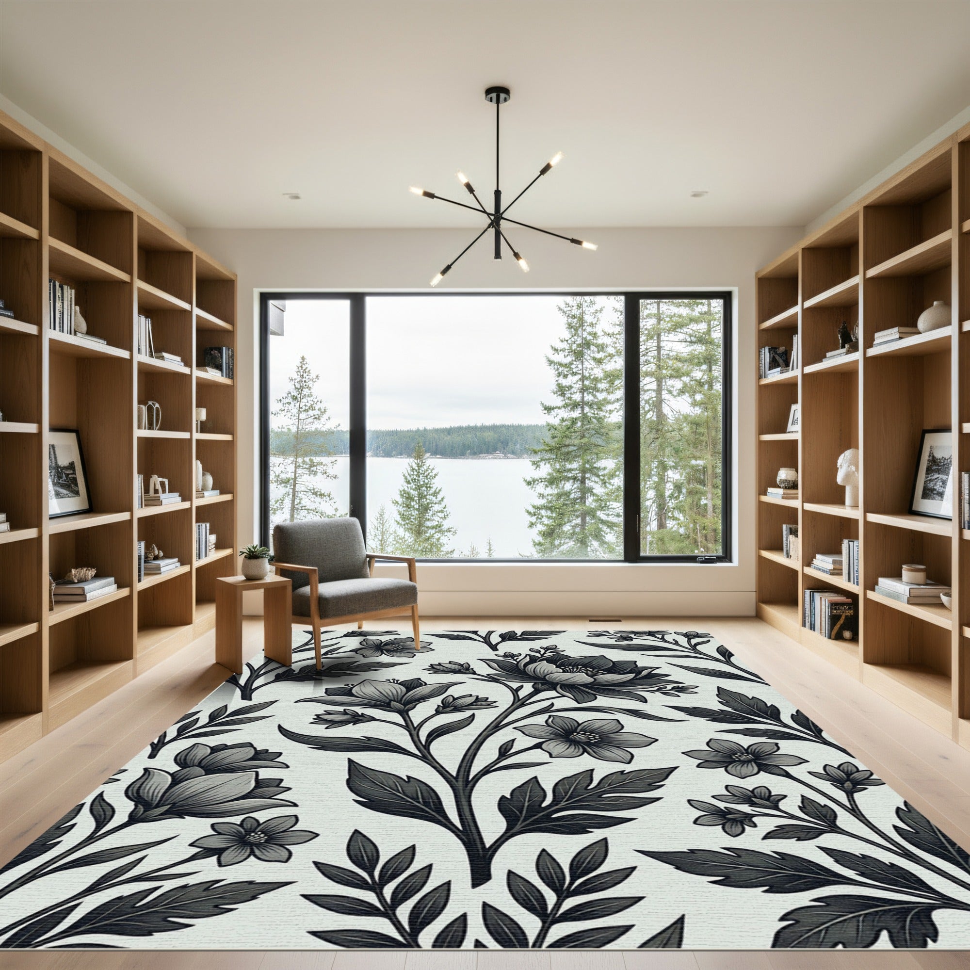 Monochromatic Floral Branches Continuous Arrangement Rug