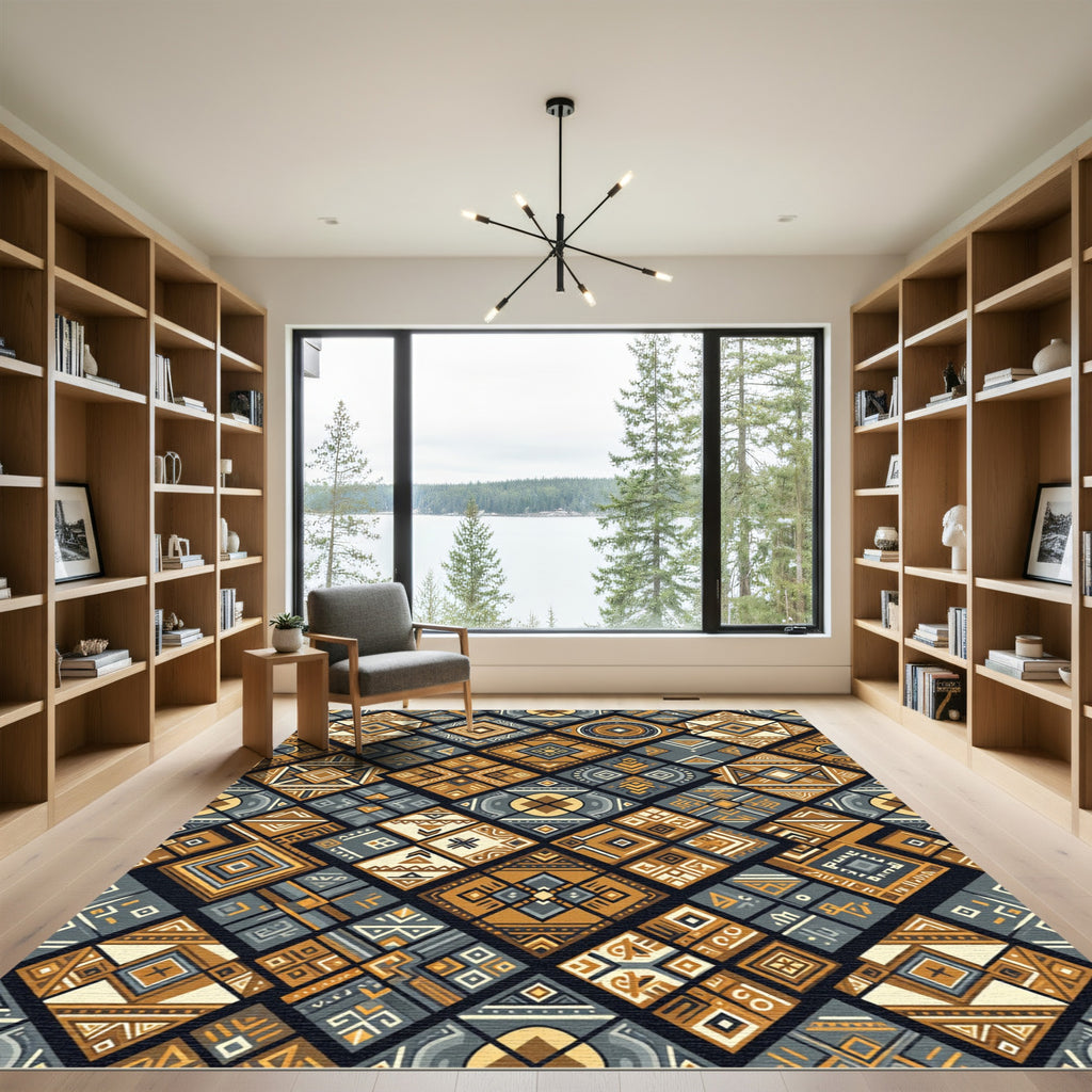 Geometric Earthy Diamond Composition Rug