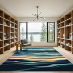 Earthy Blue Abstract Coastal Wave Rug