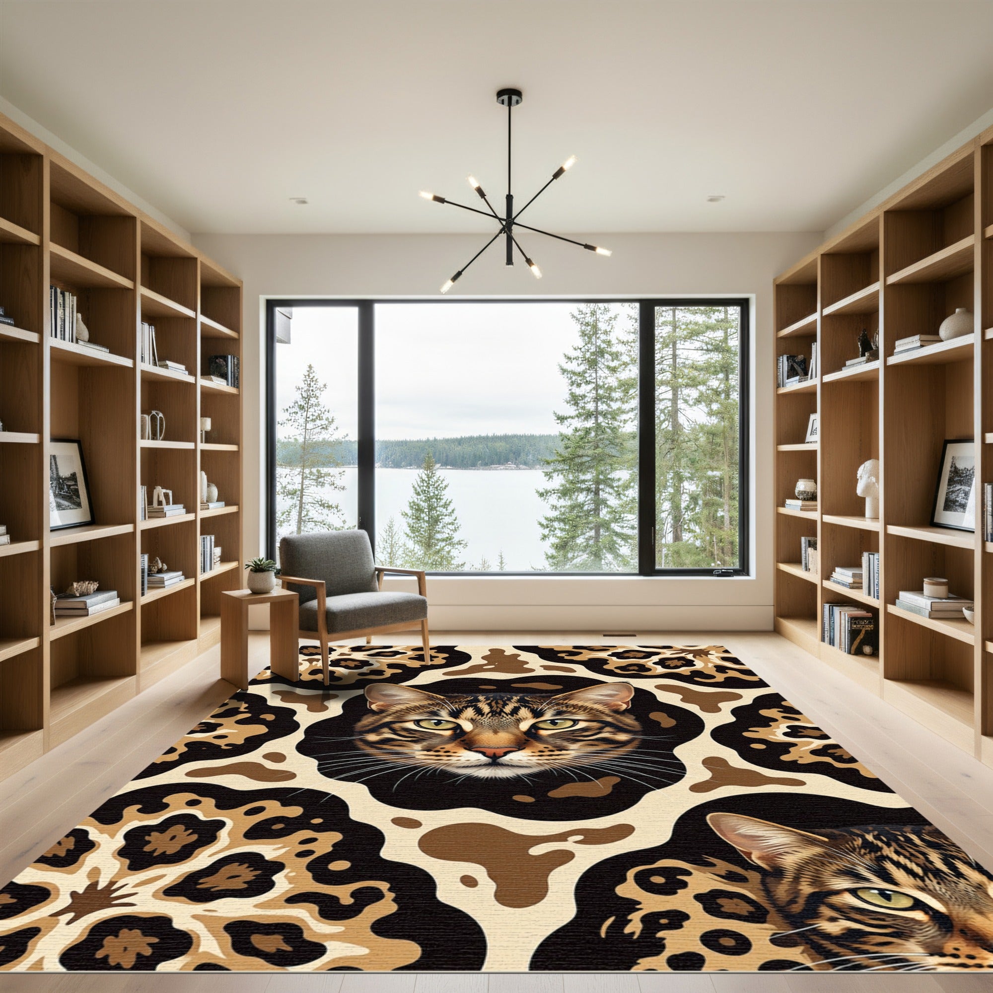 Brown Feline Leopard Spot Abstract Art Rug