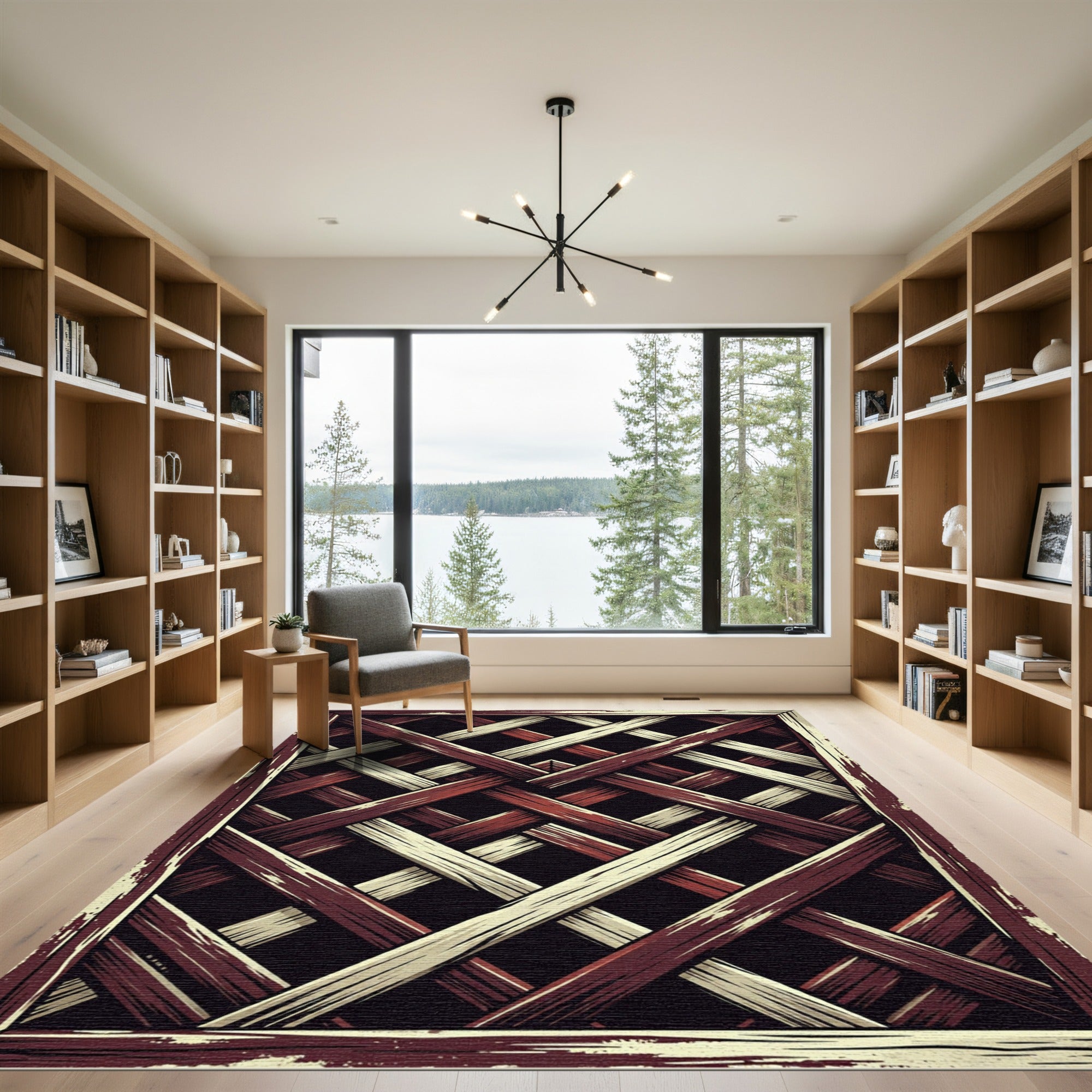 Rustic Crimson and Cream Lattice Rug