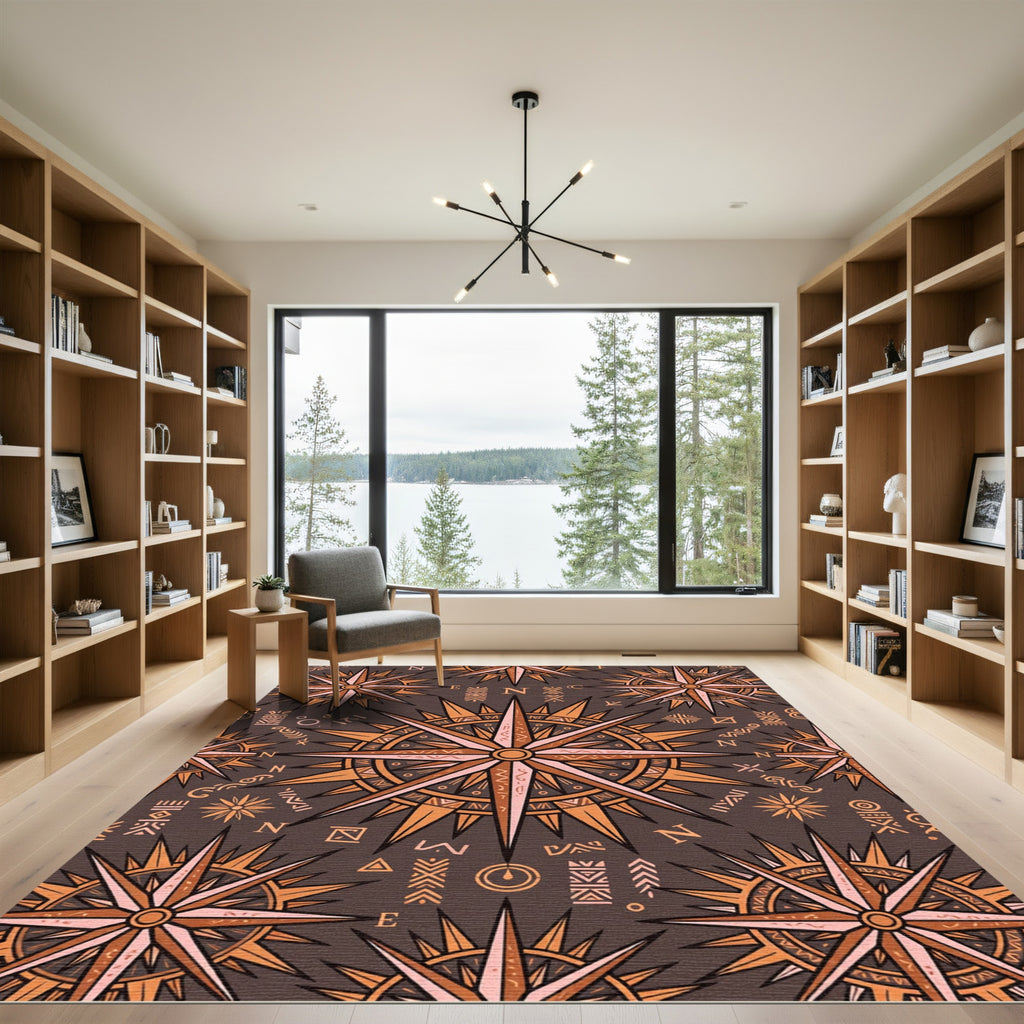 Celestial Compass Earthy Brown Tile Rug