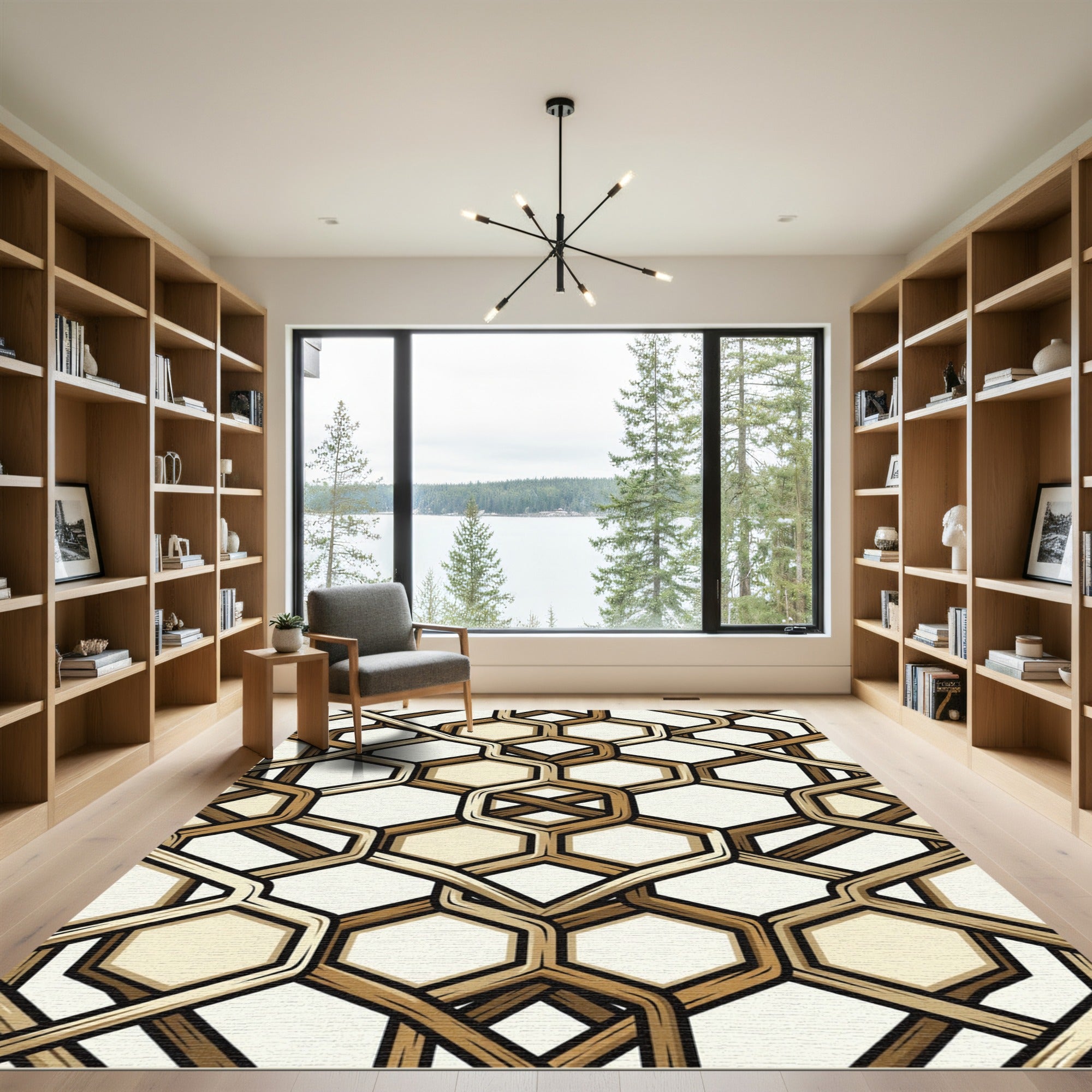 Brown Interlocking Hexagonal Weave Render Rug