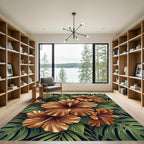 Golden Tropical Hibiscus Botanical Arrangement Rug