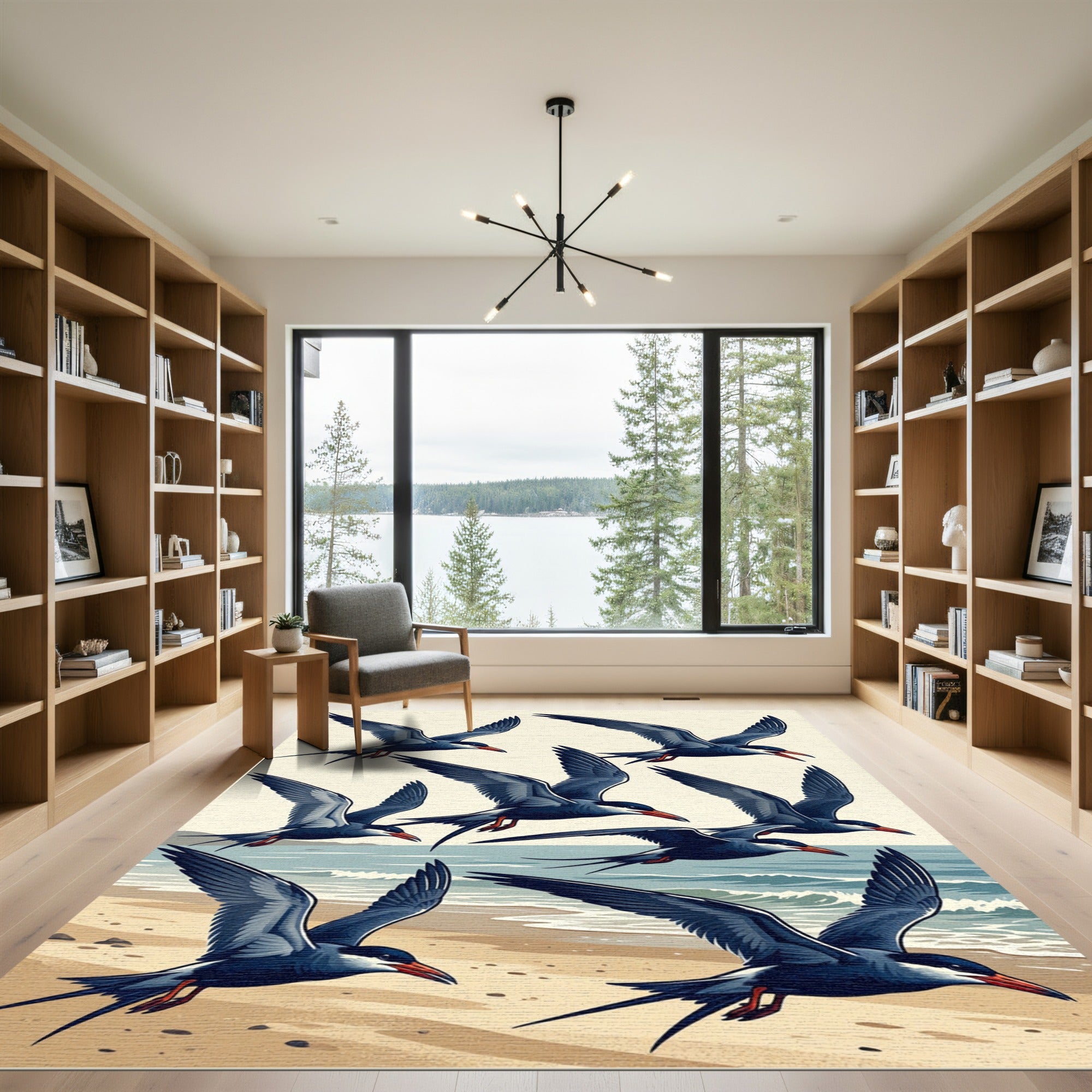 Soaring Navy Sea Swallow Flock Rug