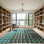 Modern Teal and Sage Grid Mosaic Rug
