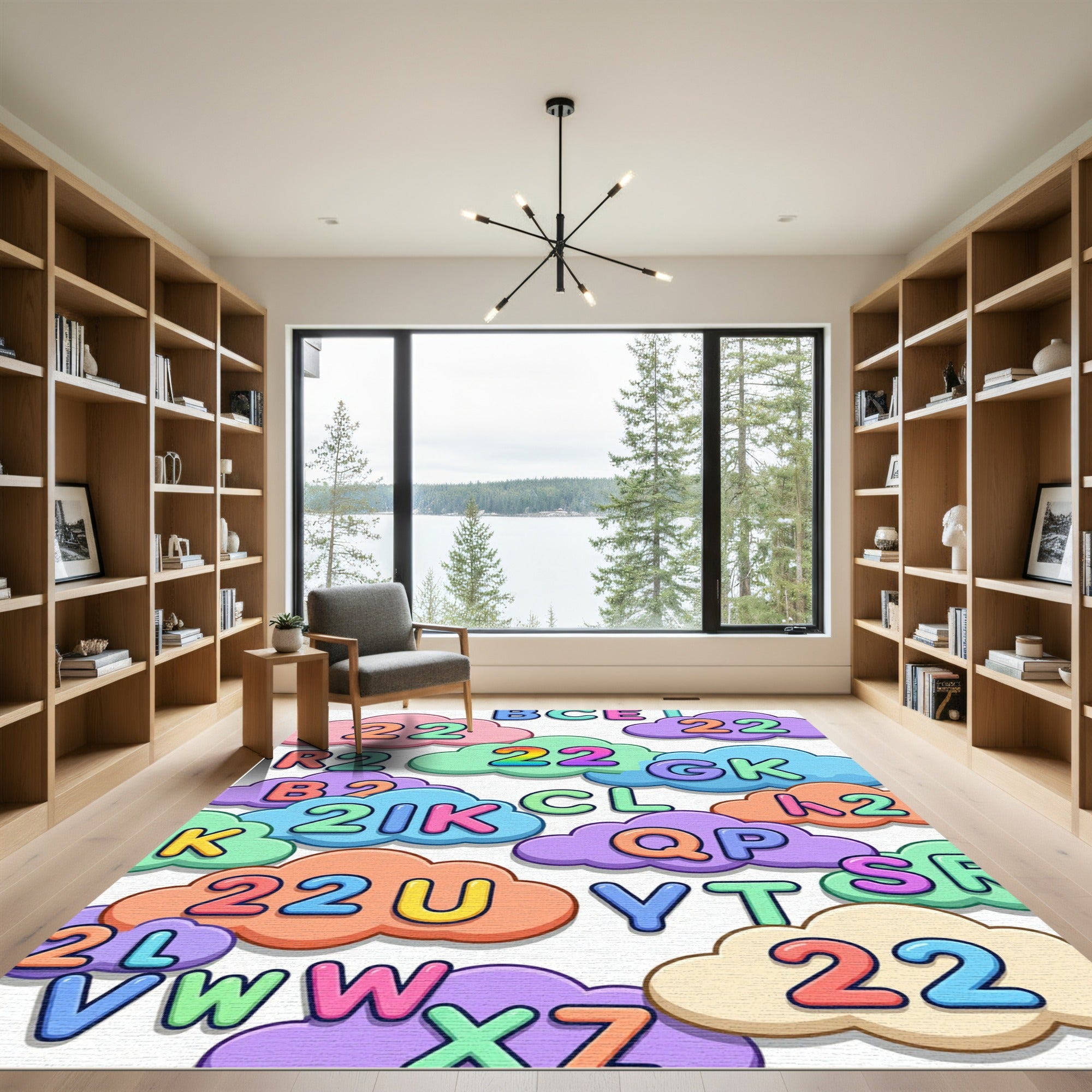 Playful Pastel Alphabet and Number Clouds Rug