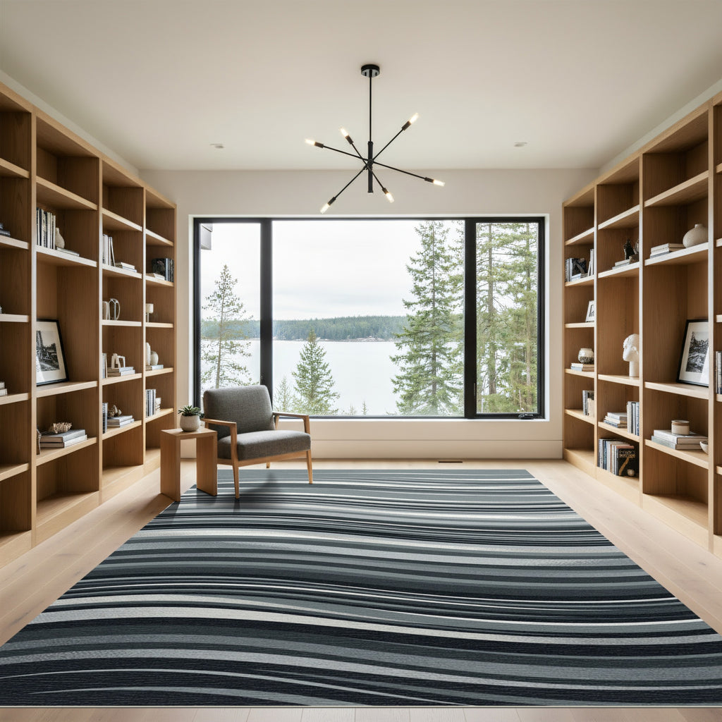 Monochromatic Swirl Wave Lines Rug