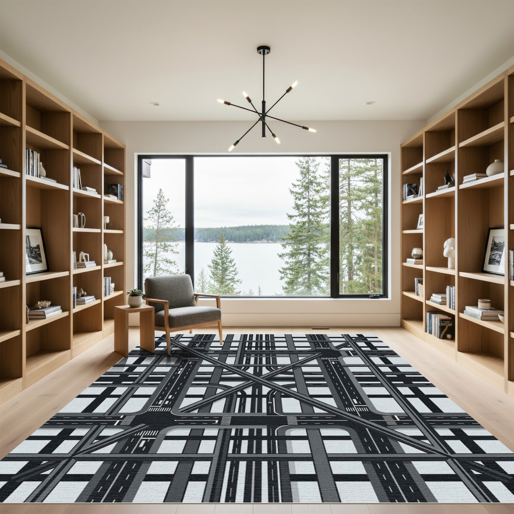 Monochromatic Urban Highway Interchange Rug