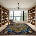 Golden Royal Blue Floral Sunburst Rug