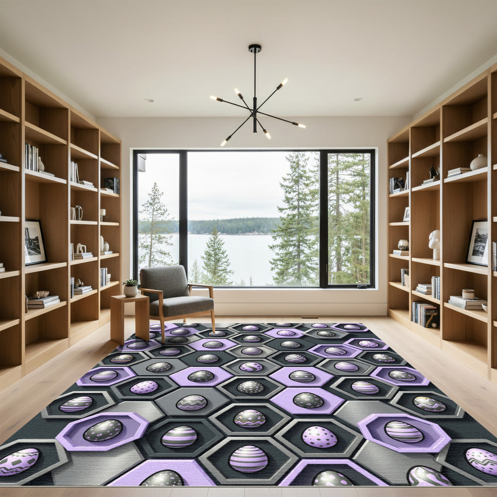 Modern Lavender Hexagonal Geometric Easter Egg Rug