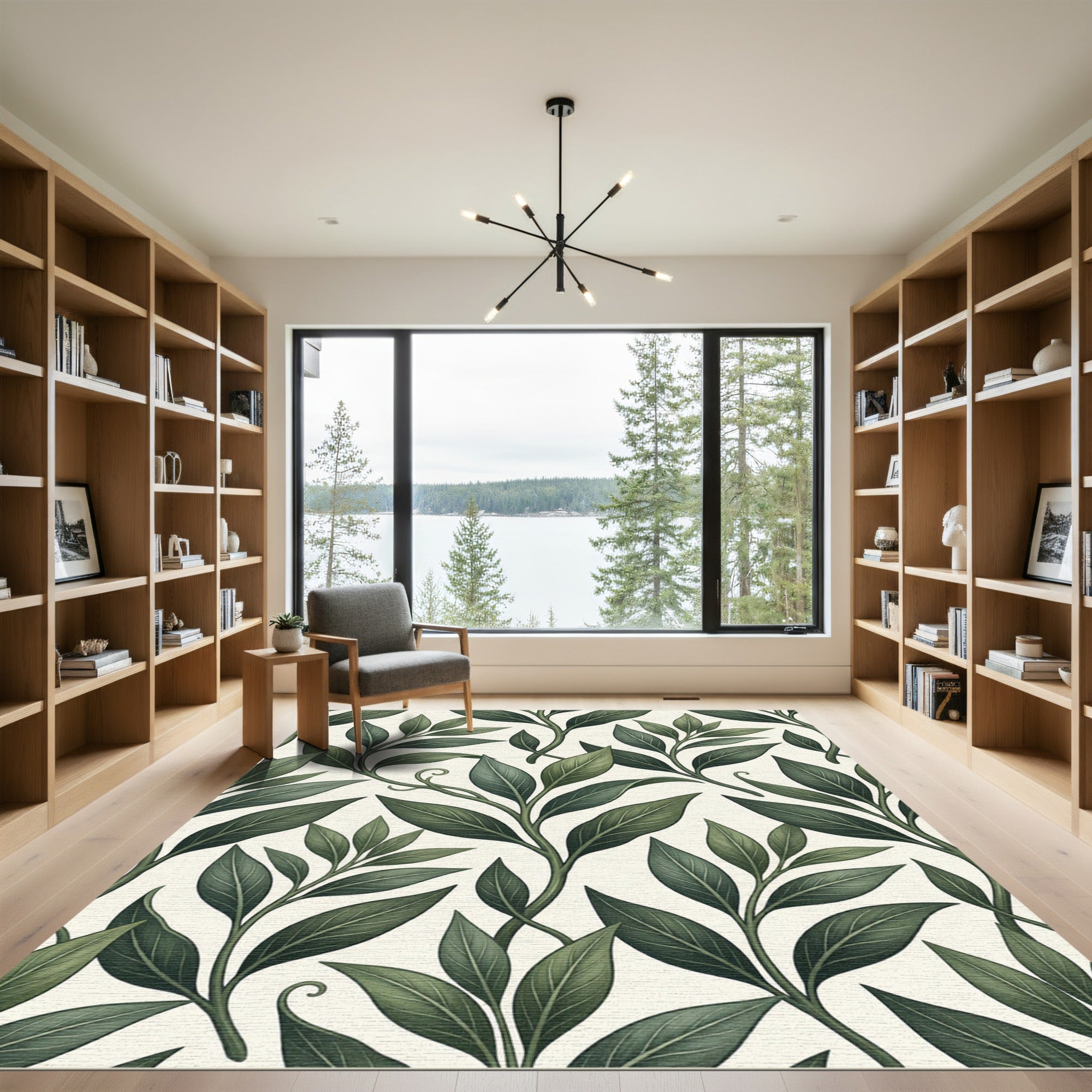 Dark Green Ethereal Leaf Sprigs Rug