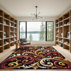 Elegant Ornate Golden Crimson Scrollwork Rug