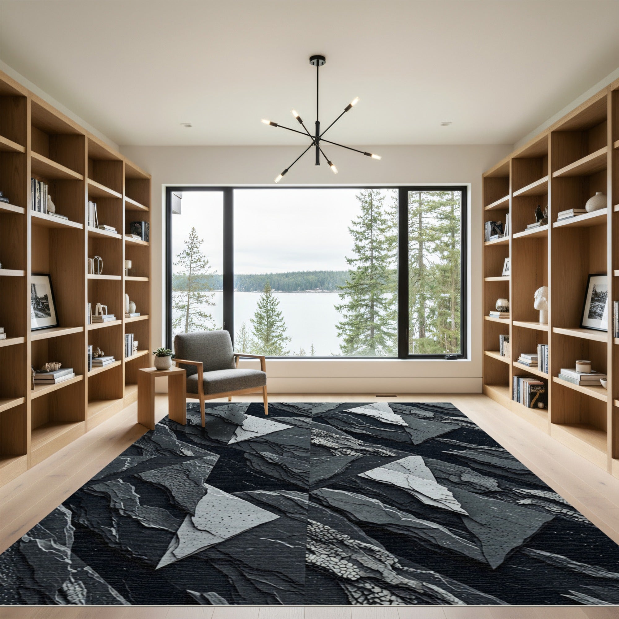 Modern Geometric Slate Grey Angular Mosaic Rug