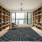 Circular Urban Map Geometric Monochrome Rug