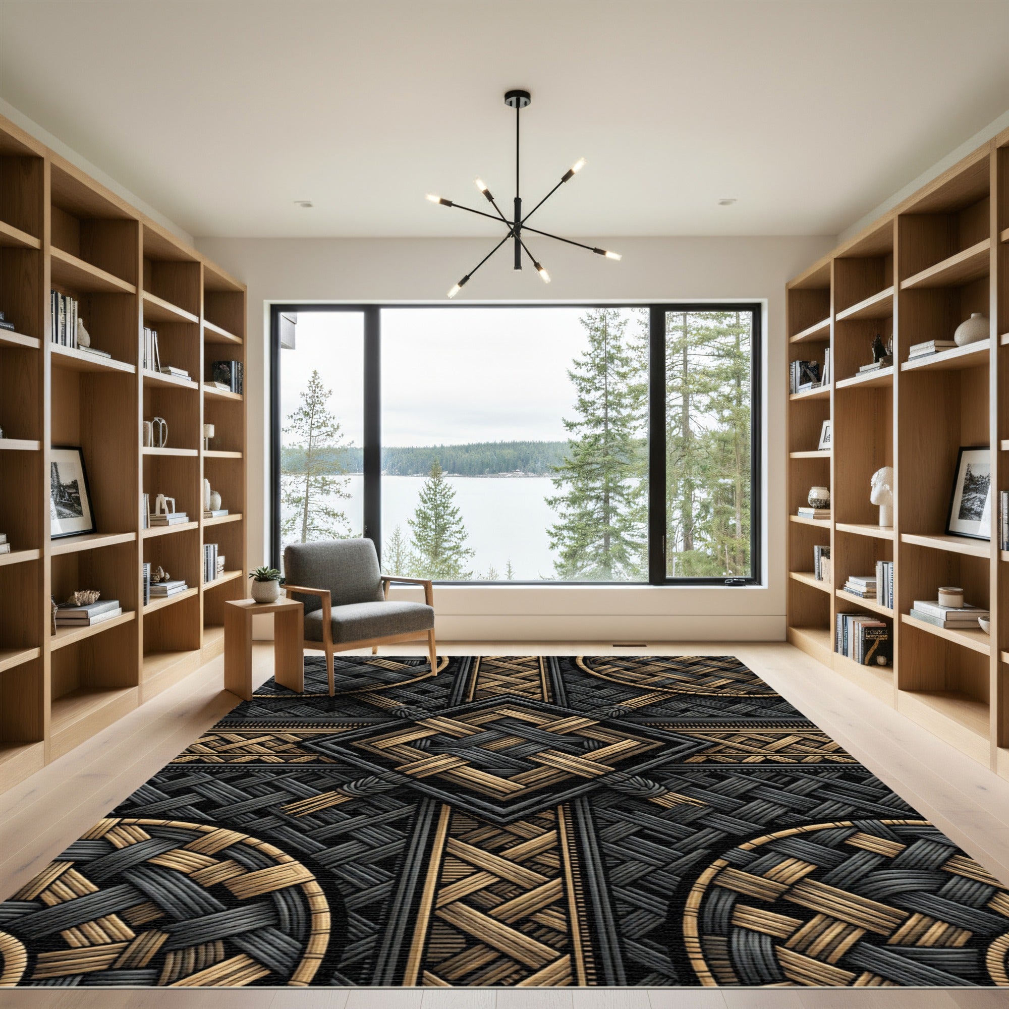 Ornate Braided Gold Dark Knot Rug