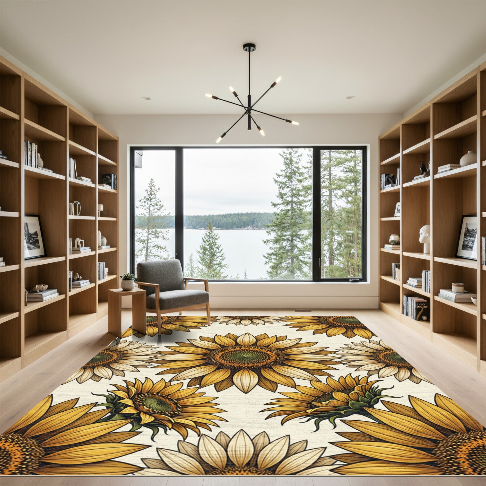 Golden Yellow Sunflower Bloom Composition Rug