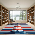 Nautical Red White Blue Lighthouse Stripes Rug