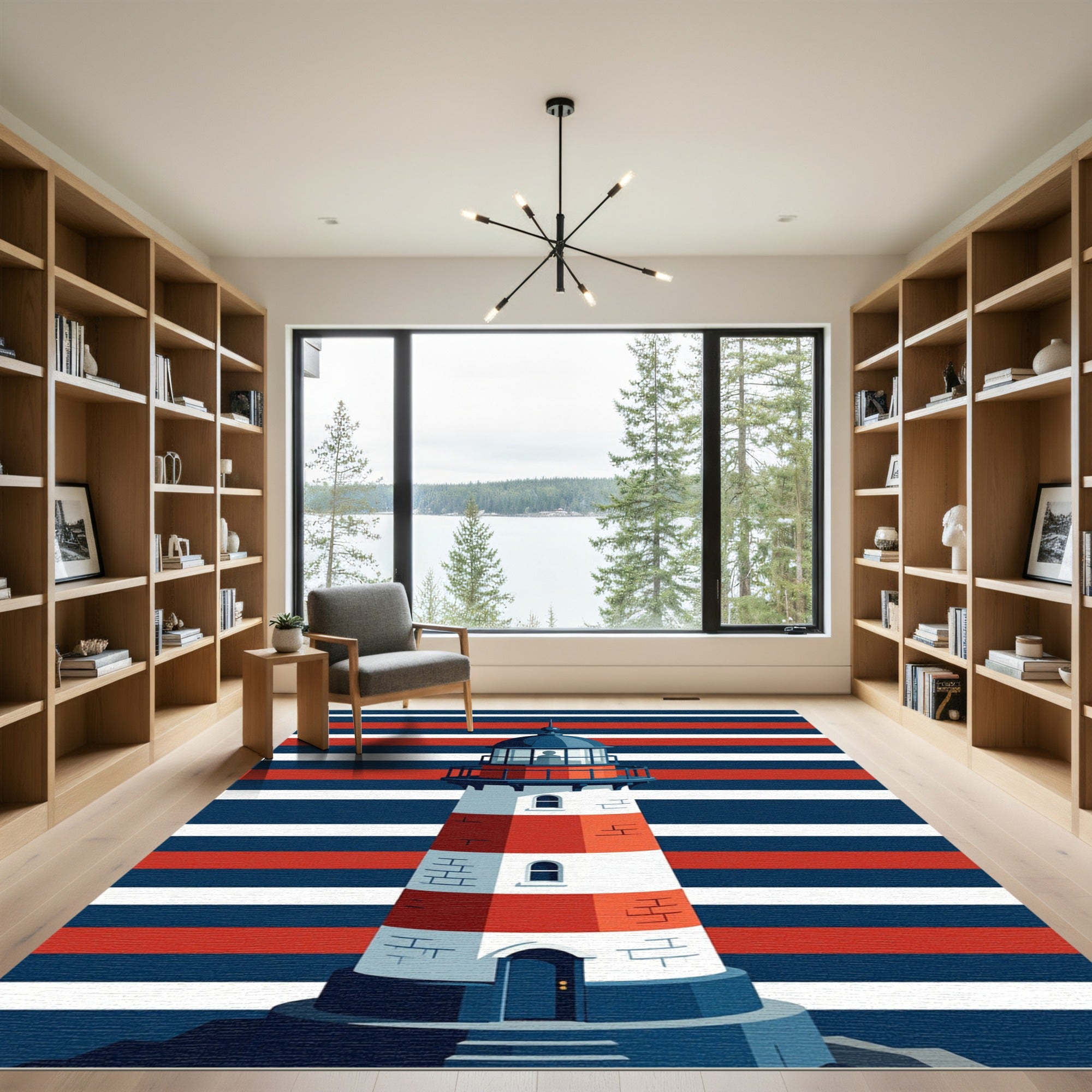 Nautical Red White Blue Lighthouse Stripes Rug