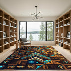 Celestial Gold Aztec Wooden Totem Mosaic Rug