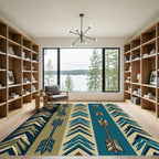 Earthy Teal Geometric Arrow Striped Rug